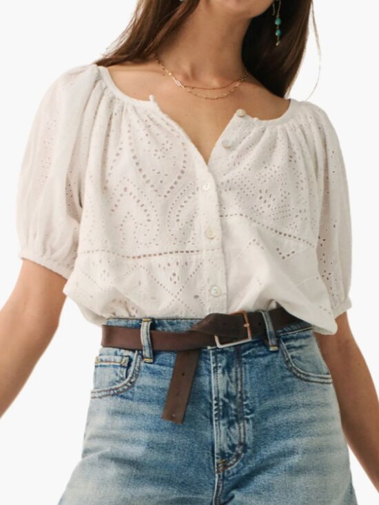 Faherty Tops - Faherty Carmel Eyelet Organic Cotton Top In White Sz M
